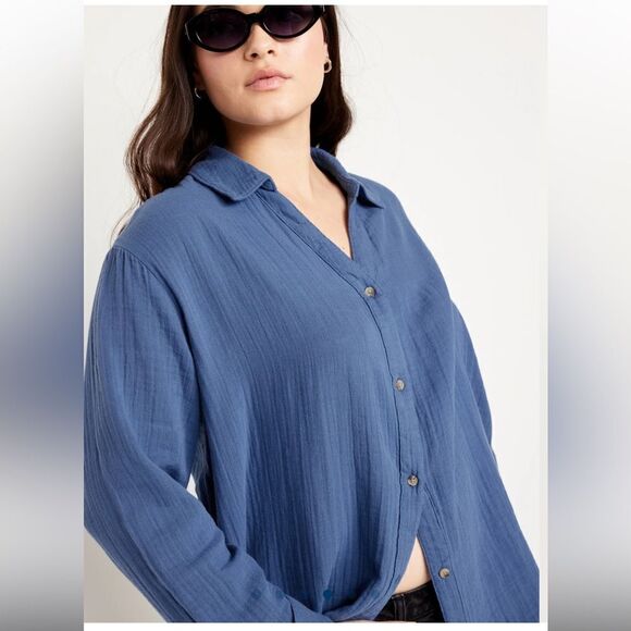 Crinkle Gauze Button Down Shirt - Picture 5 of 11